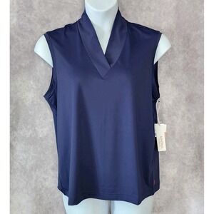 Kinona Sleeveless Golf Top Womens X-Large Navy Blue‎ Light & Lovely V-Neck NEW